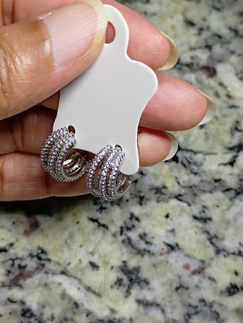New Silver-Tone Pavé Triple-Row Hoop Earrings - Women Jewelry